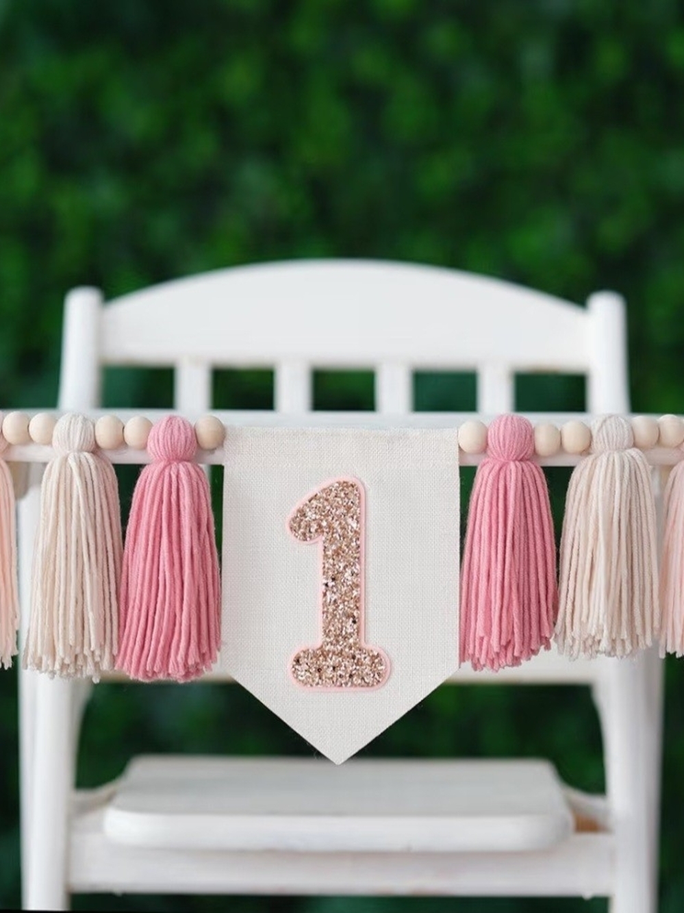 Handmade Boho Pink One High Chair Banner Girl for First Birthday